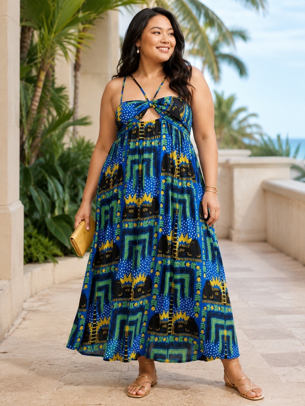 Anthropologie Incerti Tropical Cutout Maxi Dress | Size 1X